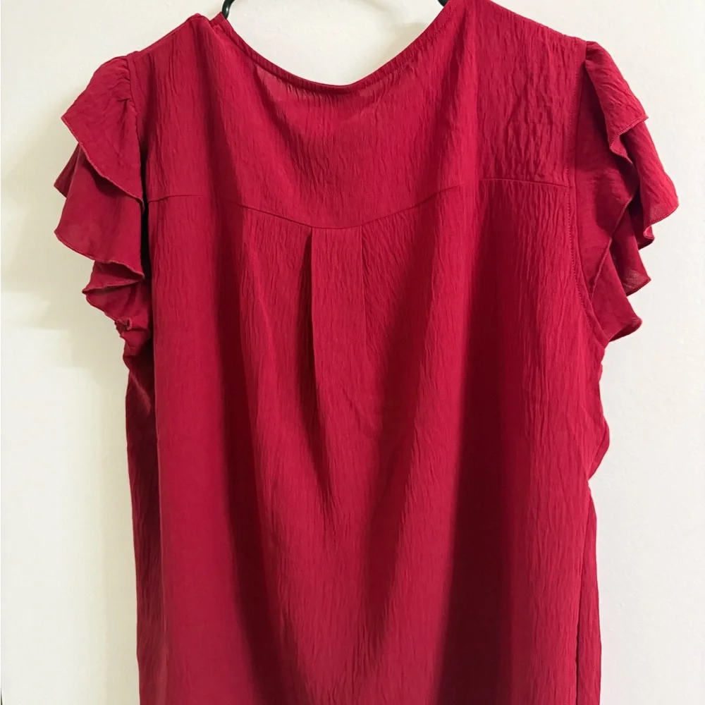 Elegant Red Ruffle Sleeve Top - Picture 2 of 2